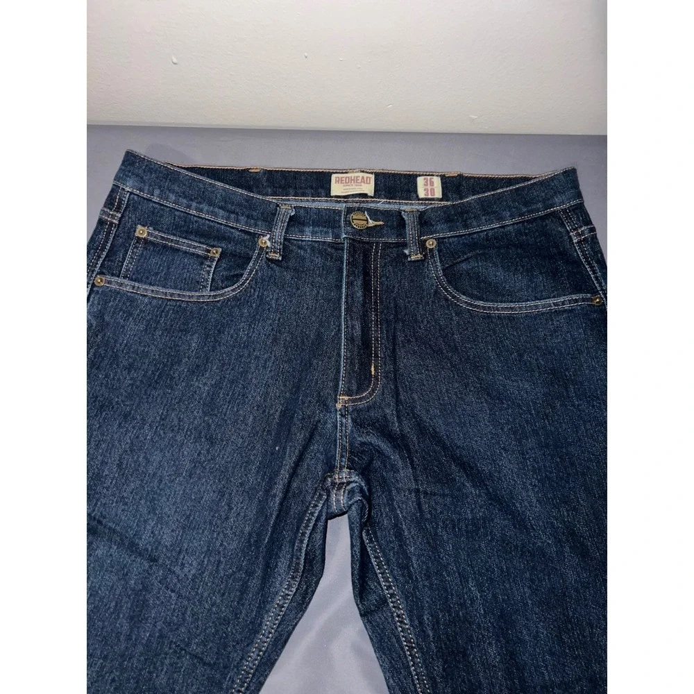 RedHead Mens Dark Wash Straight Leg Denim Jeans Blue 36x30 Outdoor Casual